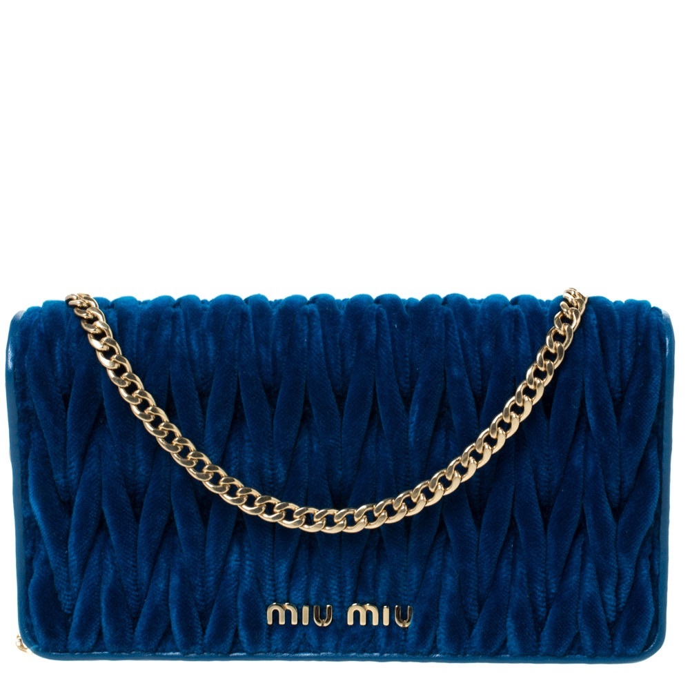 Miu Miu Cobalt Blue Velvet Matelassé Jewel Clutch & Crossbody Bag-Comps $1,800+